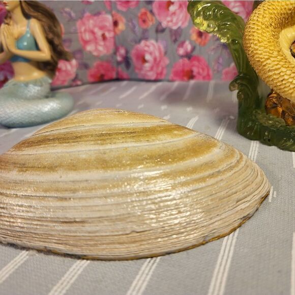 DECOUPAGE CLAM SHELL DECOUPAGE FALL FLOWERS ON A CLAM SHELL TRINKET DISH - Picture 11 of 11